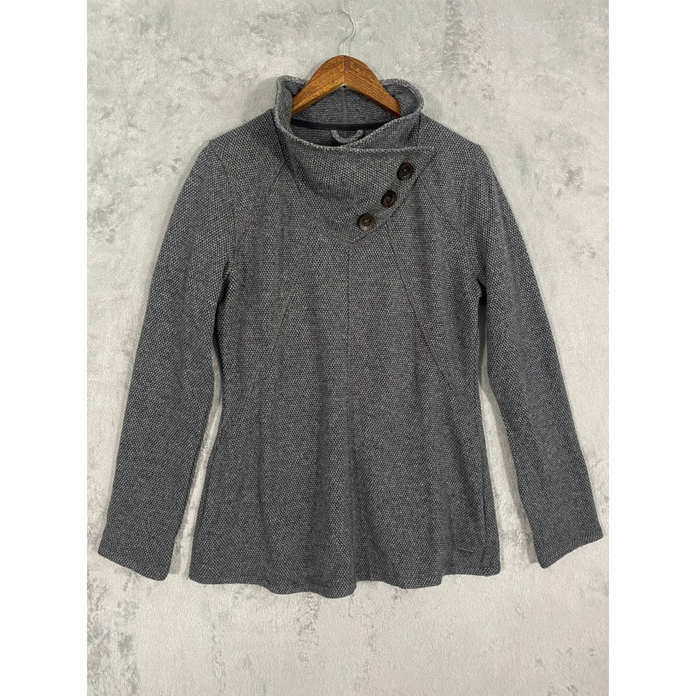 Prana Sweater Sz L Gray Ebba Wool Blend Asymmetrical Cowl Neck Gorpcore Outdoors